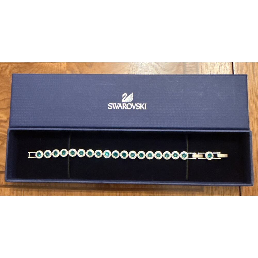 Swarovski Angelic Tennis Bracelet Emerald Green Crystal Halo Rhodium w/ Box